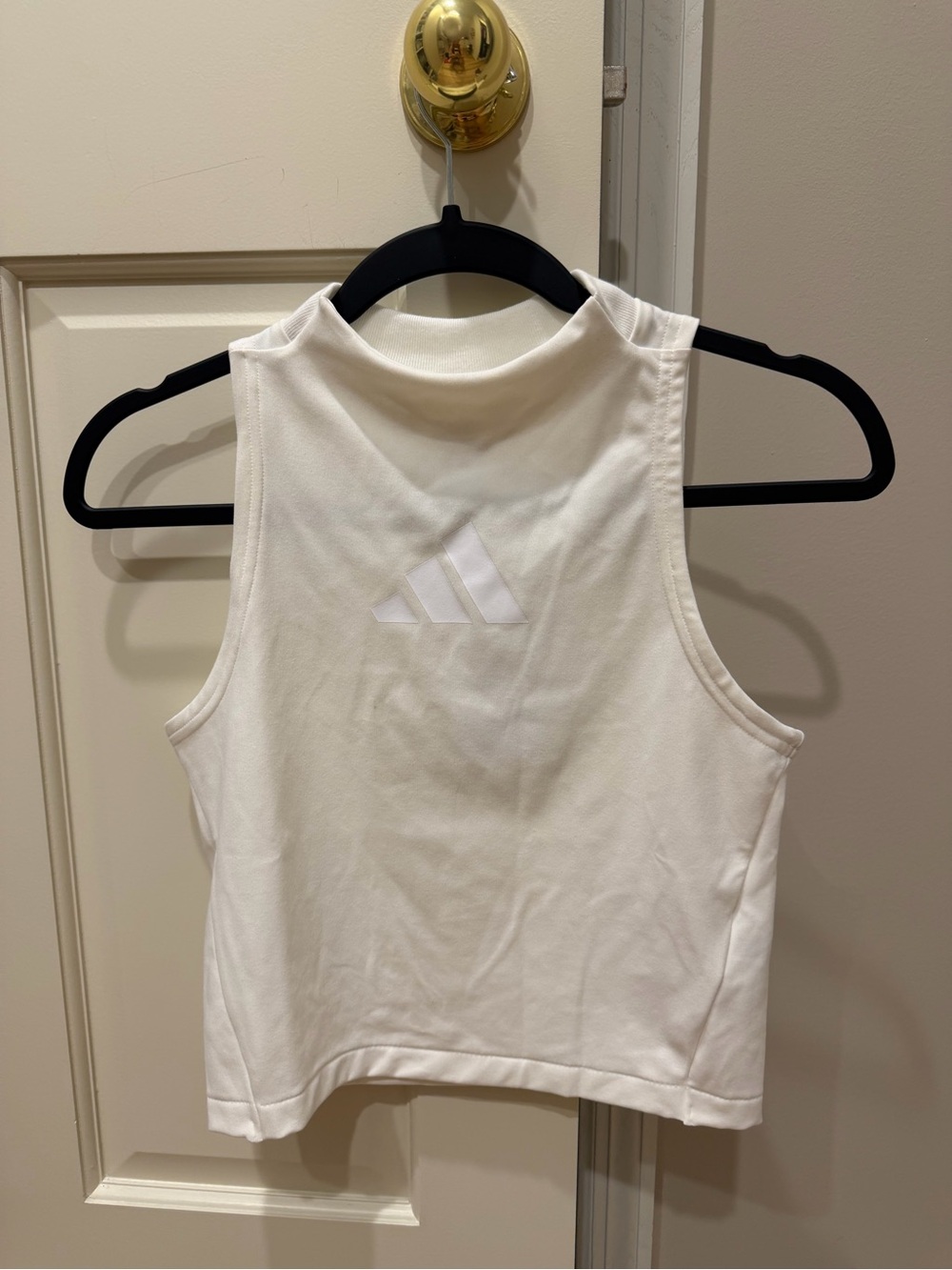 adidas White High-Neck Crop Tank Top